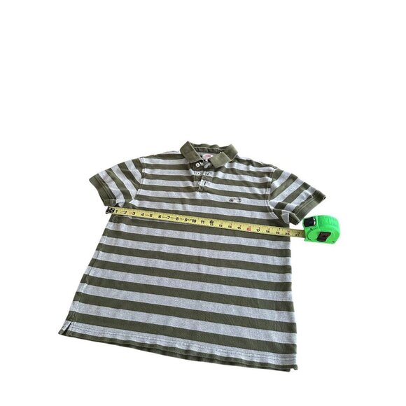 Levis Green & Gray Striped Collared Polo Shirt Mens M Cotton Casual Base Layer - Picture 6 of 8